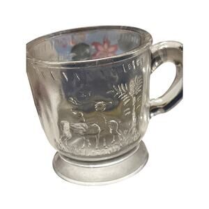 Victorian EAPG McKee Clear Glass - Deer And Pine Tree Child's Mug Pattern Glass